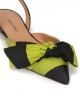 Slingback pointy toe flats in green and black fabric