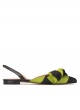 Slingback pointy toe flats in green and black fabric