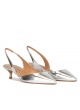 Slingback kitten heel pumps in silver mirrored leather