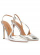 Stiletto heel pointy toe pumps in silver mirrored leather