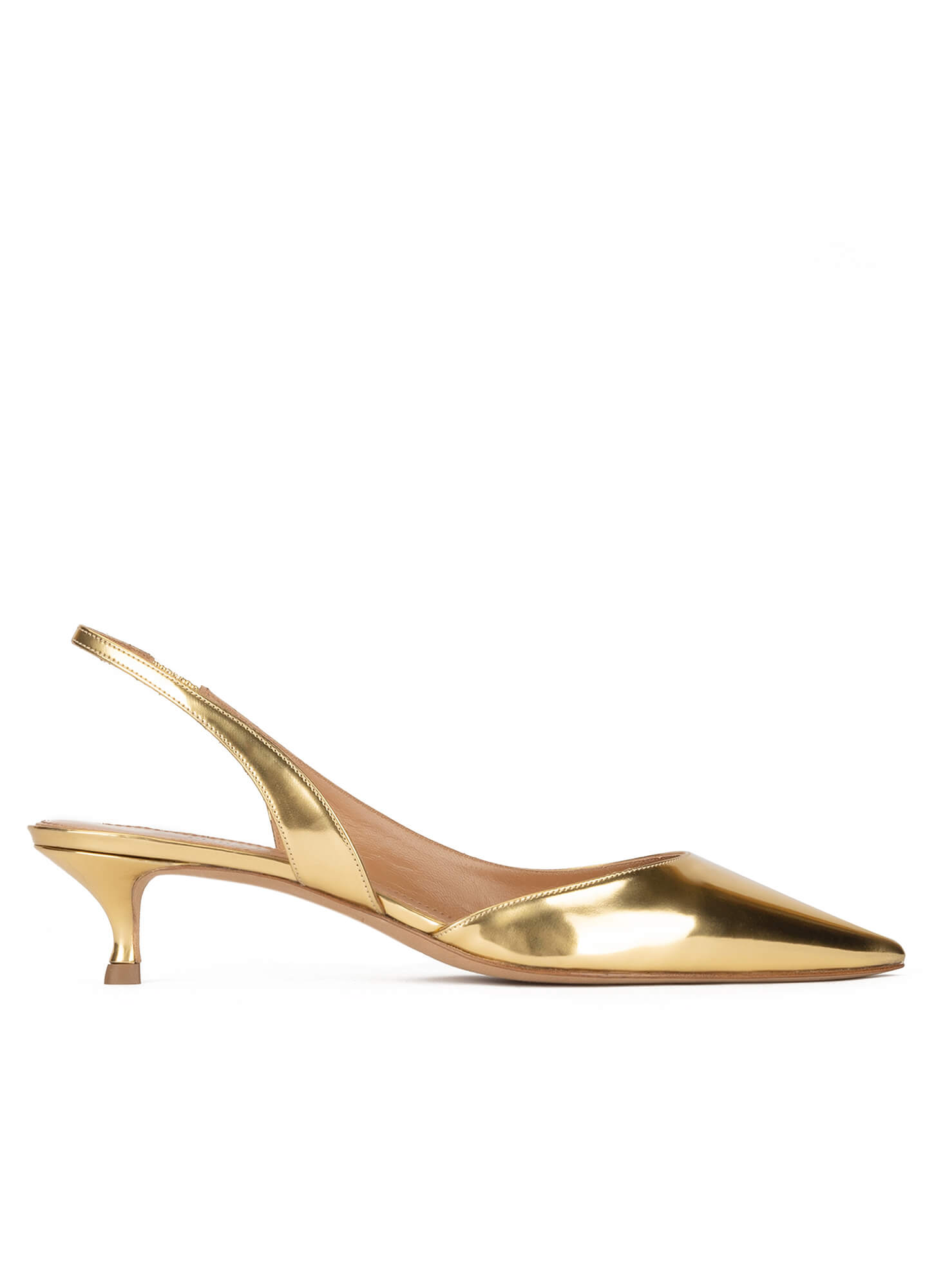 Slingback pumps in gold mirrored leather . PURA LOPEZ