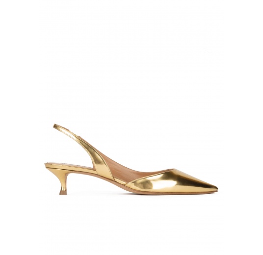 Slingback pumps in gold mirrored leather Pura López