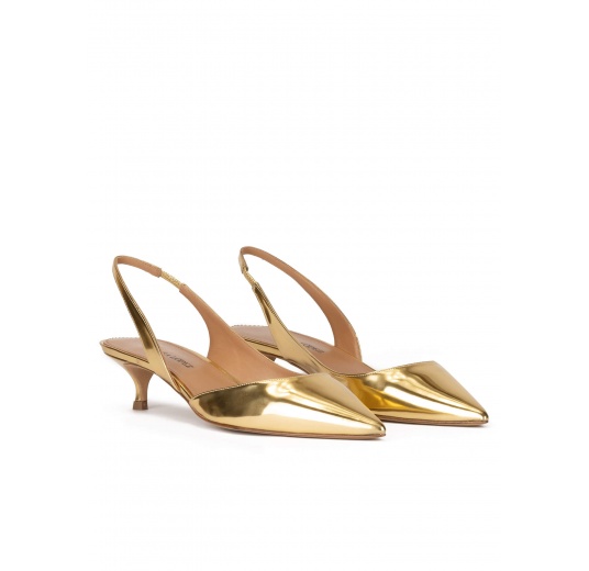 Slingback pumps in gold mirrored leather Pura López