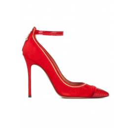 Red suede ankle strap heeled point-toe shoes Pura López