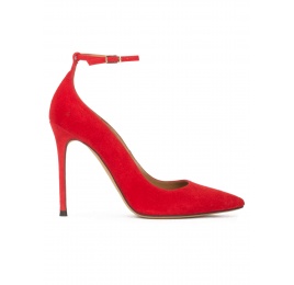 Zapatos rojos de tacón con punta fina y pulsera en el tobillo Pura López