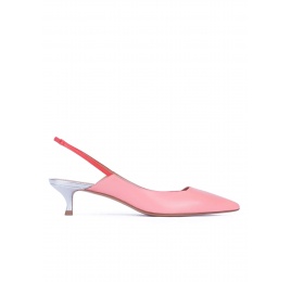 Slingback kitten heel pumps in pink leather Pura López
