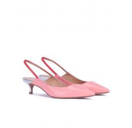 Slingback kitten heel pumps in pink leather Pura López