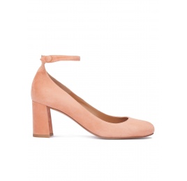 Ankle strap mid heel shoes in old rose suede Pura López