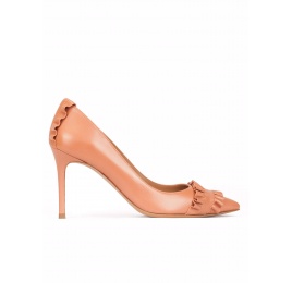 Ruffled point-toe pumps in old rose leather Pura López