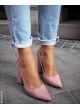 High block heel pumps in pink suede