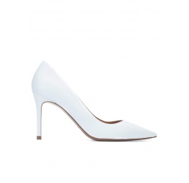 White calf leather pointy toe pumps Pura López