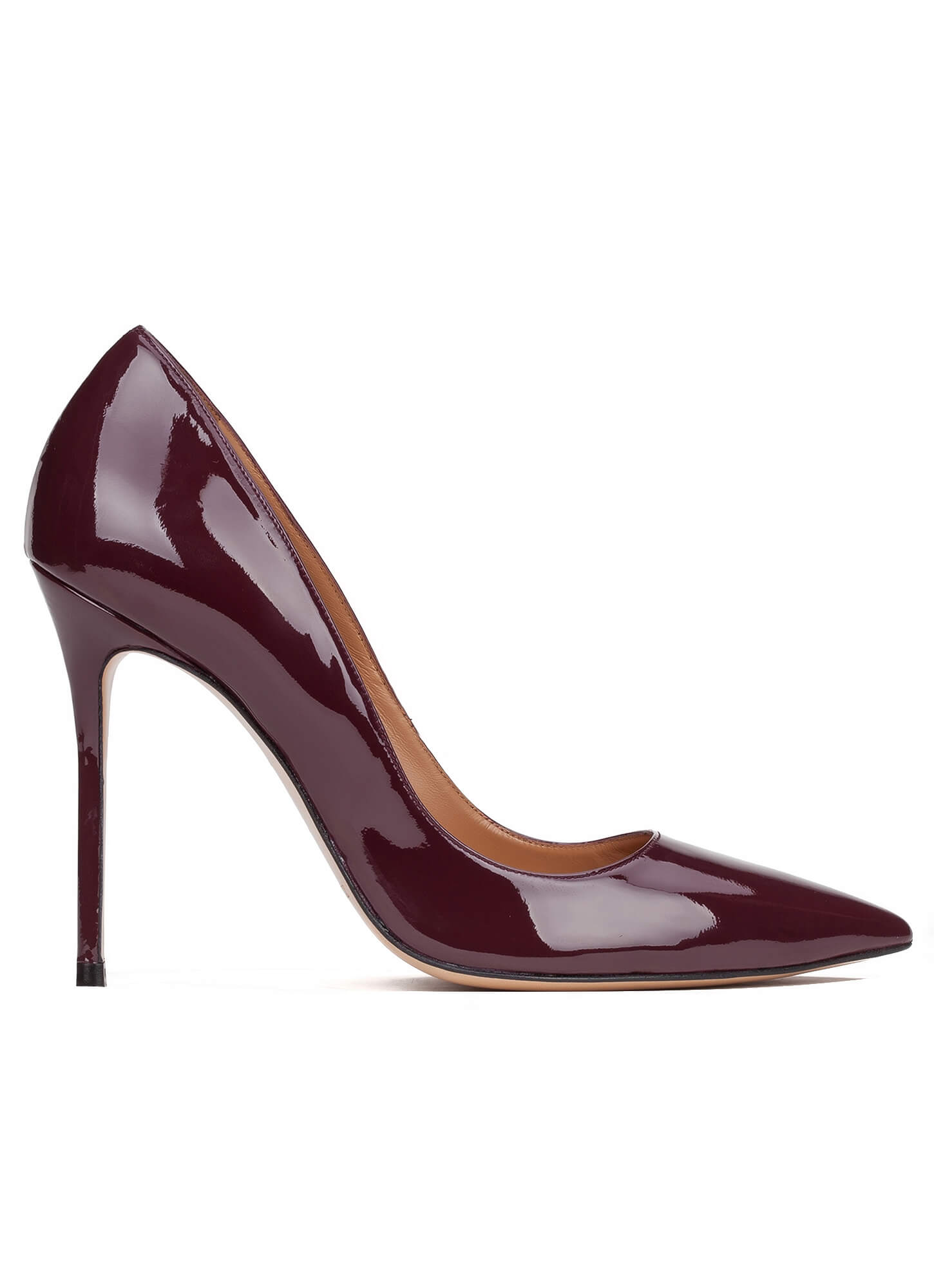 High heel pumps in aubergine patent online shoe store Pura Lopez