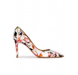 Pointed toe high heel pumps in floral print fabric Pura López