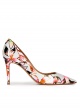 Pointed toe high heel pumps in floral print fabric