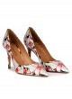 Pointed toe high heel pumps in floral print fabric