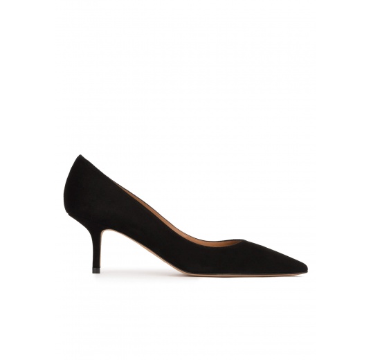 Mid heel pumps in black suede Pura López