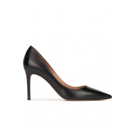 Black leather stiletto heel point-toe pumps Pura López