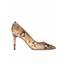 Zapatos de tacón alto y punta fina con grabado efecto serpiente Pura López