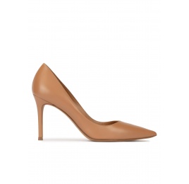 Camel leather high heel pointy toe pumps Pura López