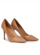 Camel leather pointy toe pumps