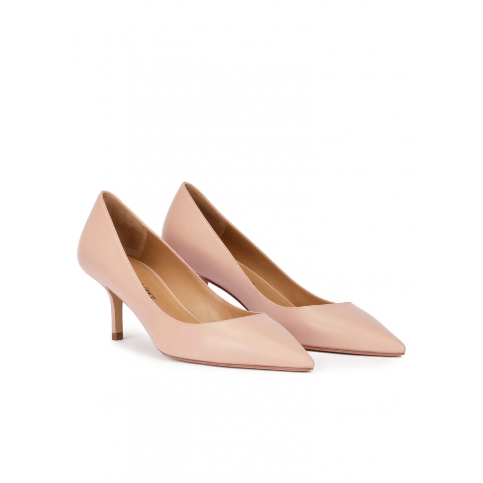 Mid heel pumps in nude calf leather