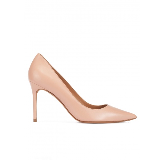 Point-toe high heel pumps in nude leather Pura López