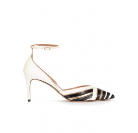 Striped mid heel shoes in black,white and gold leather Pura López