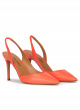 Slingback high heel point-toe pumps in coral leather