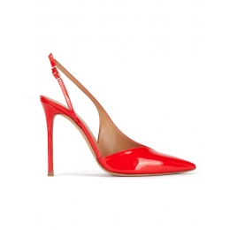 Red patent leather asymmetric heeled slingback pumps Pura López