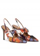 Bow detailed high heel slingback pumps in printed fabric