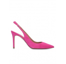 Fuchsia suede slingback heeled pumps Pura López
