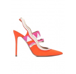 Orange suede heeled slingback pumps Pura López