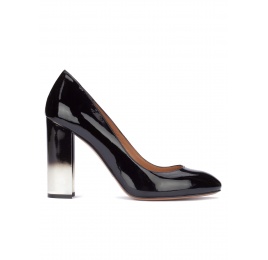 Black patent leather block heel pumps Pura López