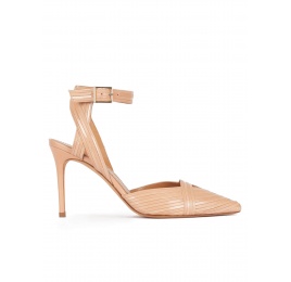 High heel slingback shoes in nude patent and leather Pura López