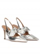 Silver metallic leather high heel slingback shoes