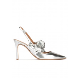 Silver metallic leather high heel slingback shoes Pura López