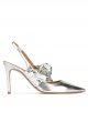 Silver metallic leather high heel slingback shoes