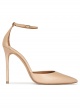 Ankle strap heeled point-toe pumps in beige leather