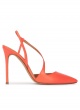 Heeled pointy toe sligback pumps in coral leather