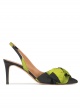 Bow detailed mid heel pumps in green and black fabric