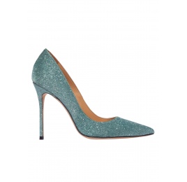 Zapatos de salón con tacón alto en glitter verde esmeralda Pura López